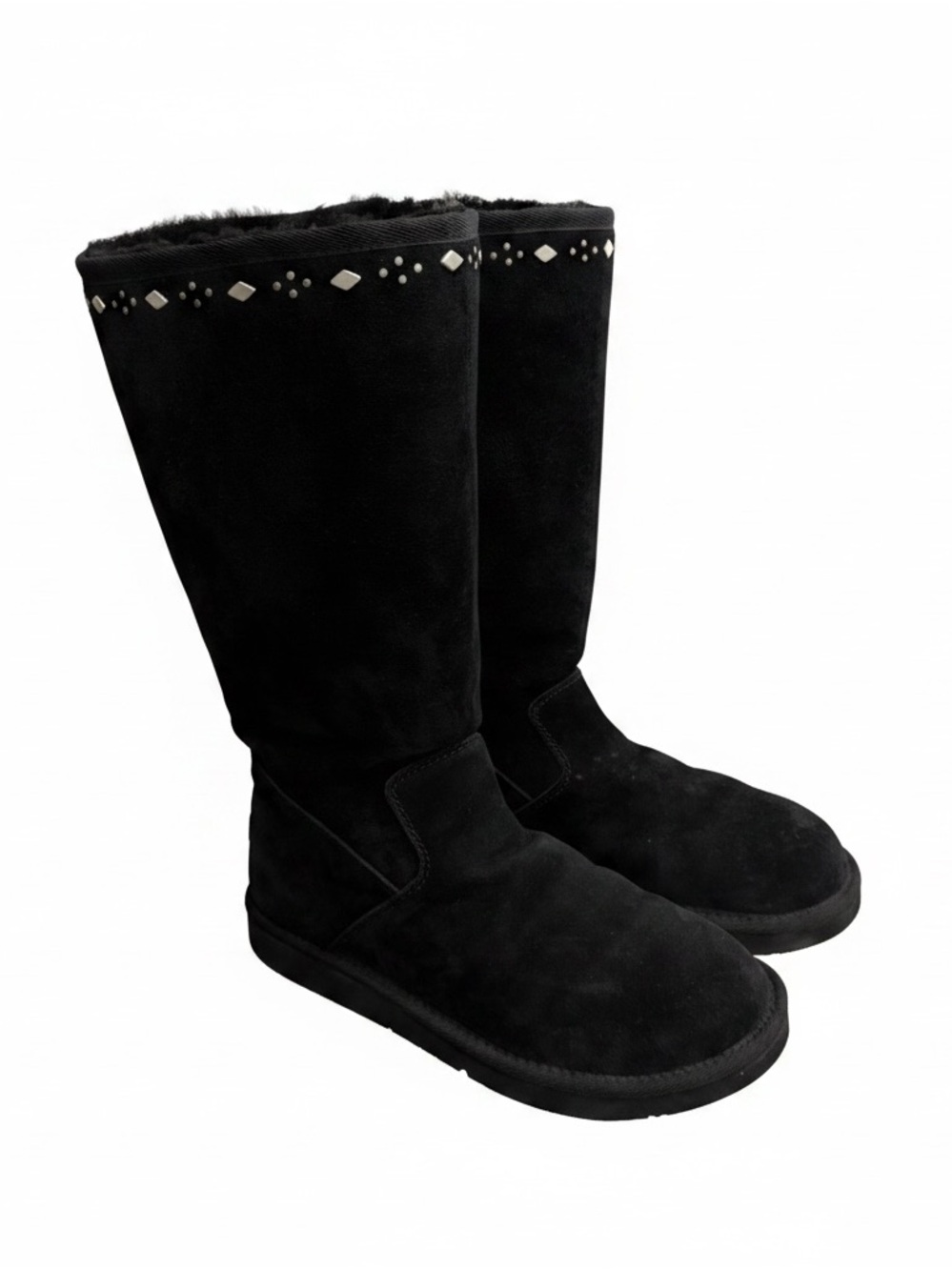 UGG Australia Black Suede Tall Winter Boots with Stud Accents
